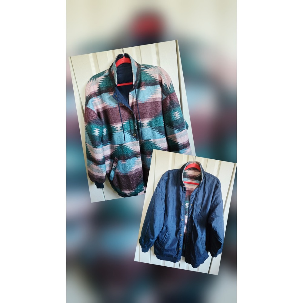 Braetan Vintage Southwestern Pattern Reversible Bomber Jacket Women 2X Snaps - Picture 1 of 13